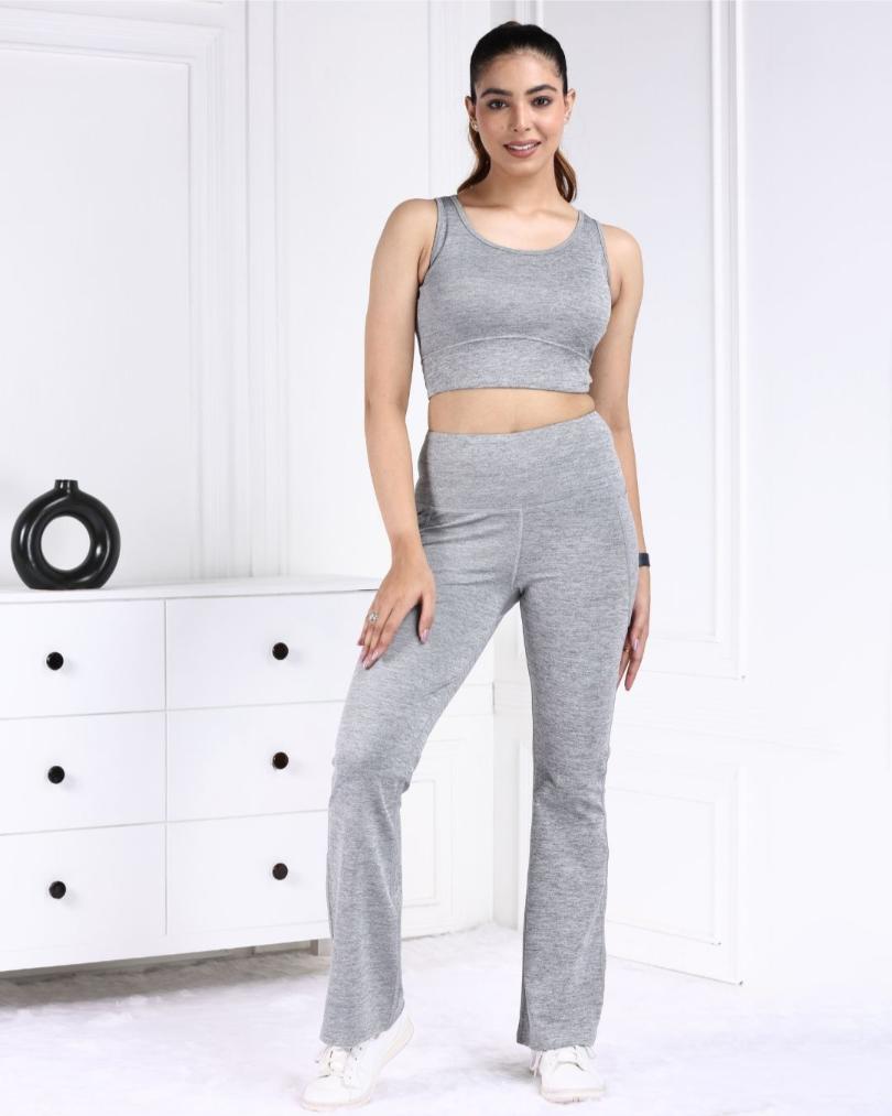 Light Grey Melange Active Flare Pants - Active melange flare pants