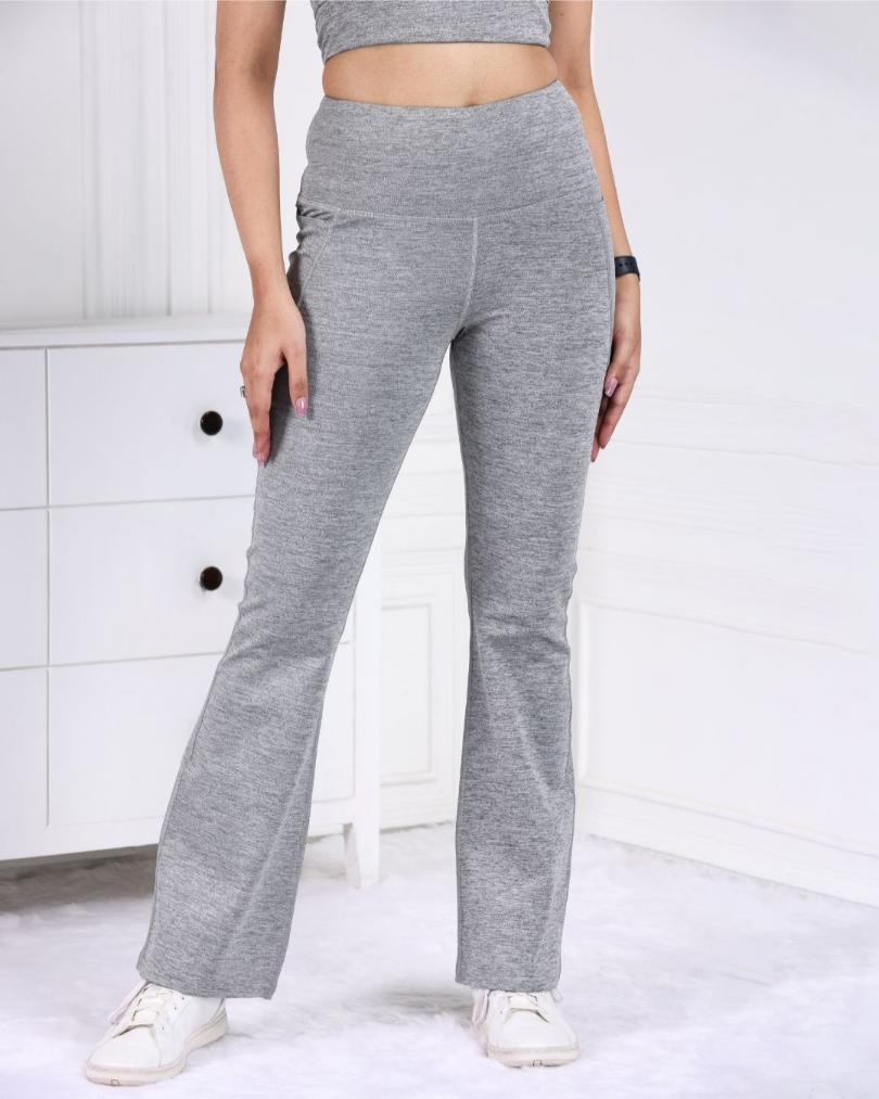 Light Grey Melange Active Flare Pants - Active melange flare pants