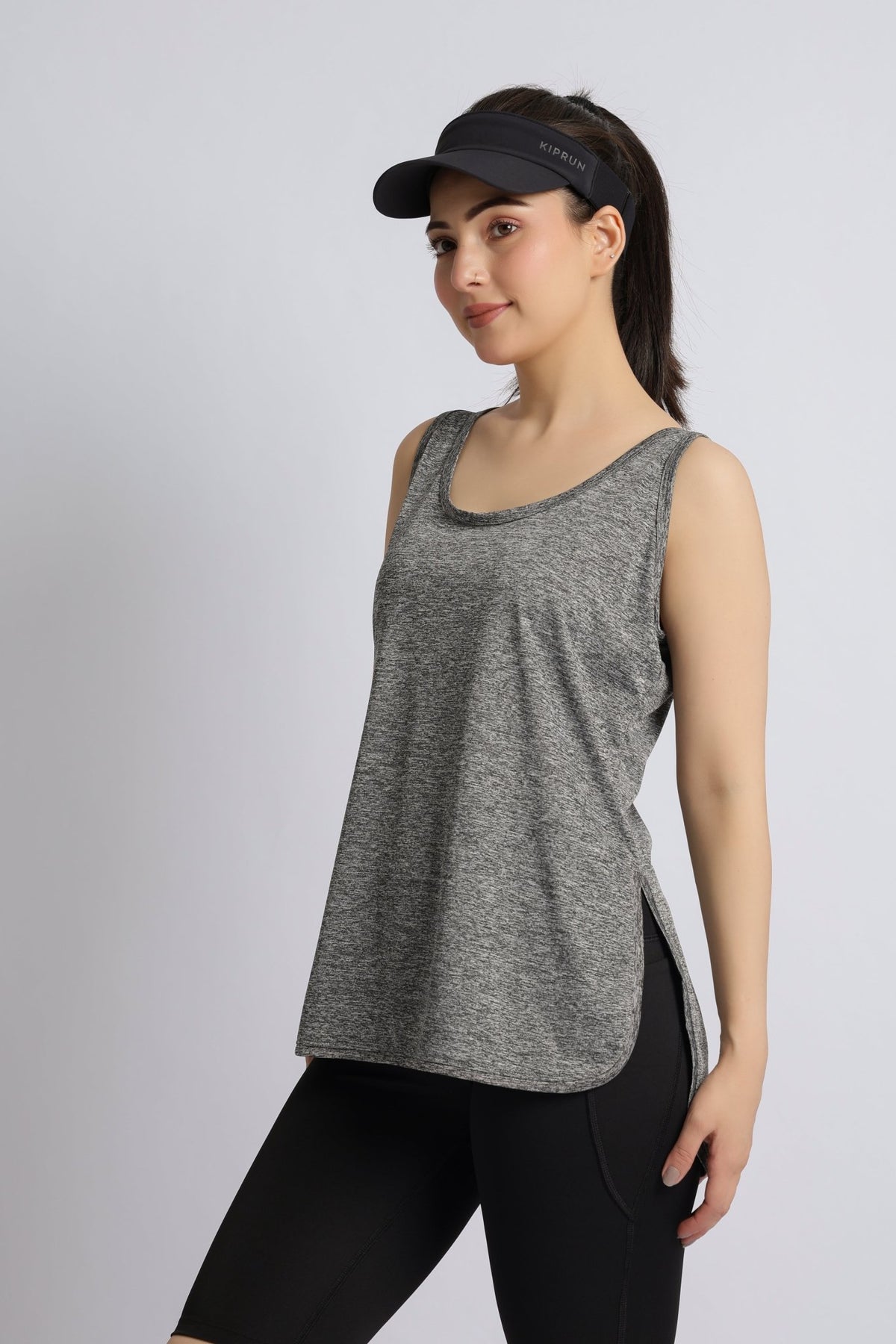 Light grey melange active longline vest -Active longline vest