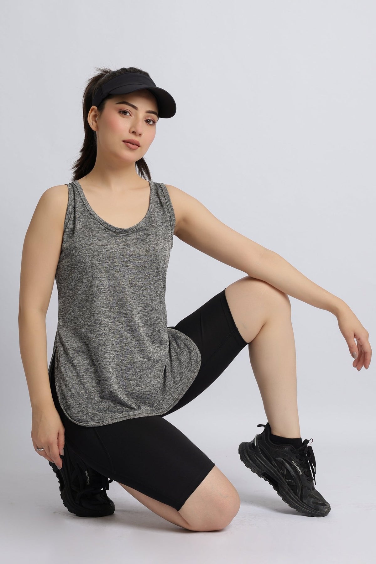 Light grey melange active longline vest -Active longline vest