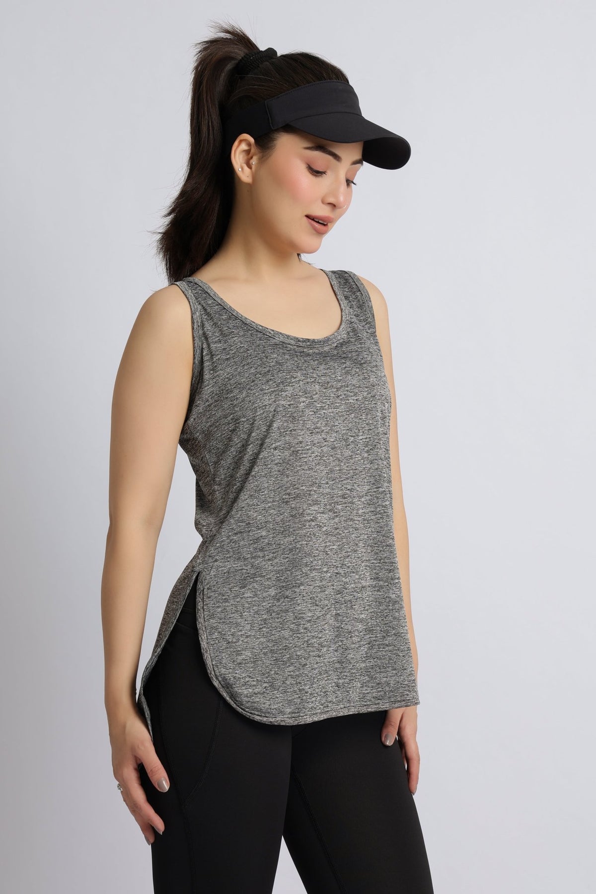 Light grey melange active longline vest -Active longline vest