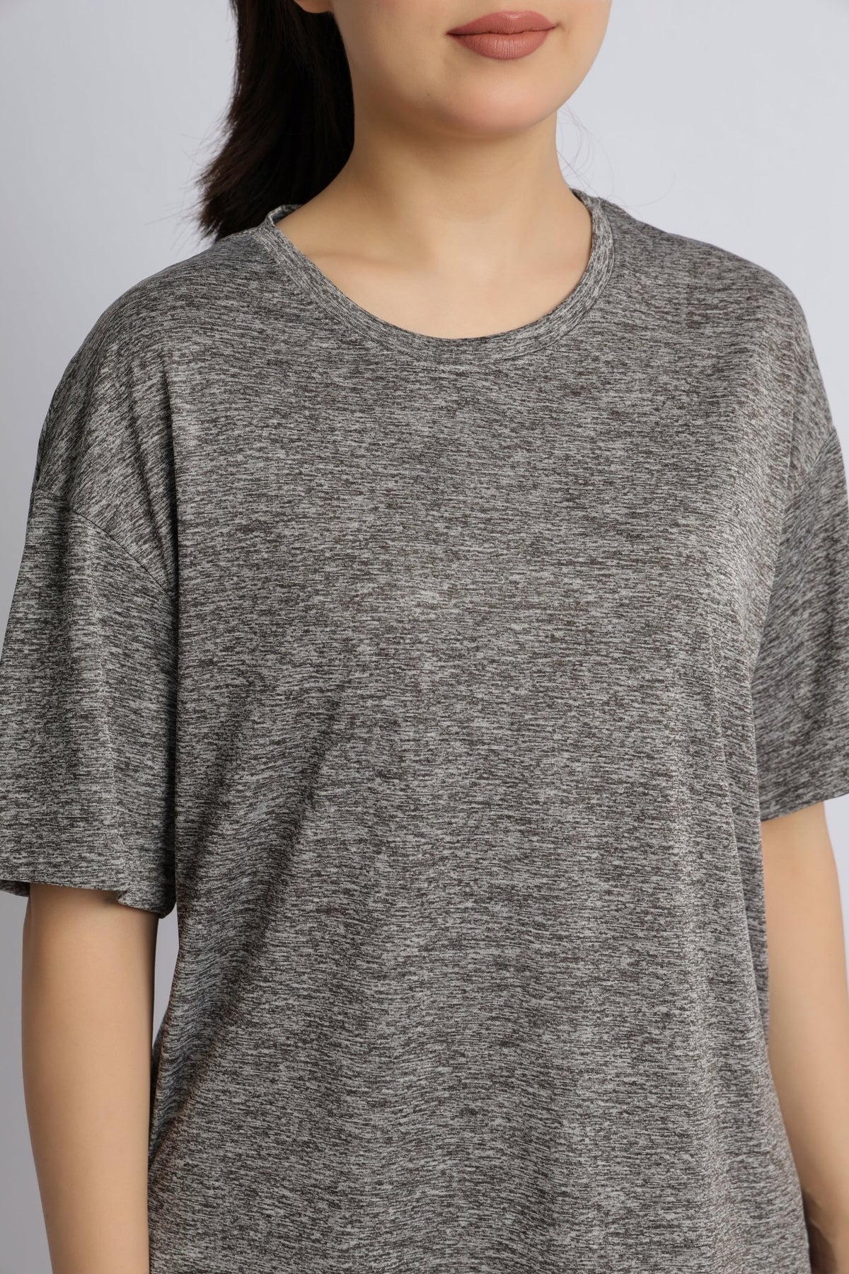 Light grey melange active off shoulder tshirt -Active off shoulder tshirt