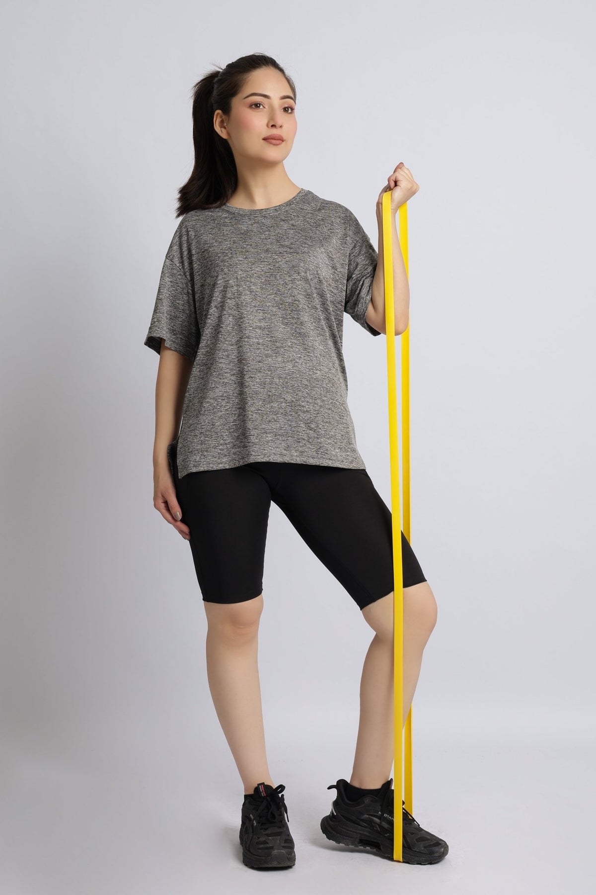 Light grey melange active off shoulder tshirt -Active off shoulder tshirt