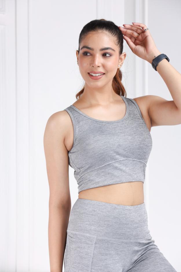 Light Grey Melange All Day Mid Impact Luxury Active Bra - Active bra