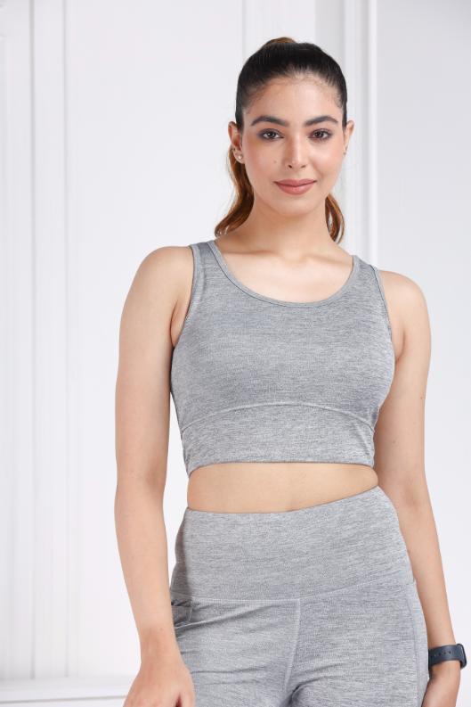 Light Grey Melange All Day Mid Impact Luxury Active Bra - Active bra