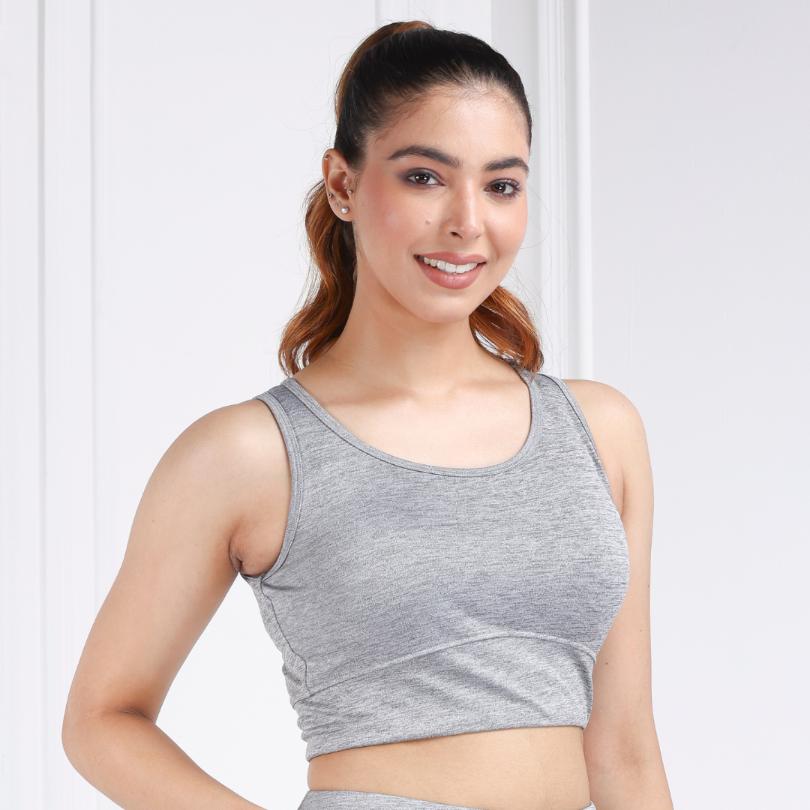 Light Grey Melange All Day Mid Impact Luxury Active Bra - Active bra