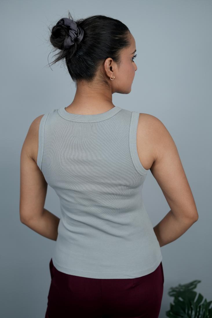 Light Grey Rib Top [ 100% Cotton, 280 GSM non transparent fabric ] - Rib top