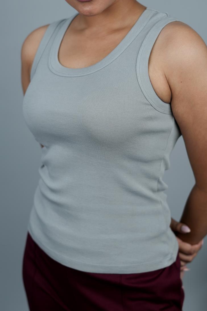 Light Grey Rib Top [ 100% Cotton, 280 GSM non transparent fabric ] - Rib top