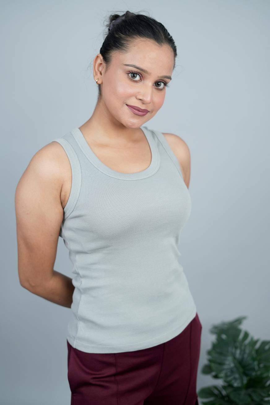 Light Grey Rib Top [ 100% Cotton, 280 GSM non transparent fabric ] - Rib top