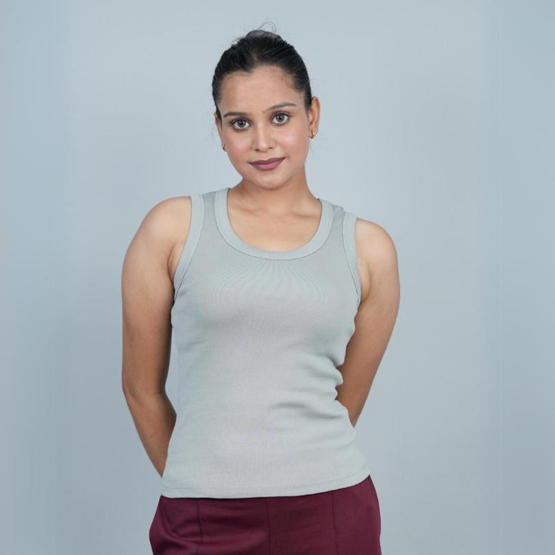 Light Grey Rib Top [ 100% USA HQ Cotton, 280 GSM non transparent fabric ] - Rib top