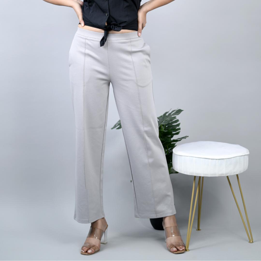 Light grey stretchable biowash USA HQ cotton extra flare fit pant with superior elastic belt. - Milano extra flare fit pants