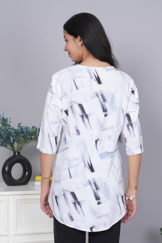 Light grey v neck printed rayon flare top [100% Rayon] - Printed v neck top
