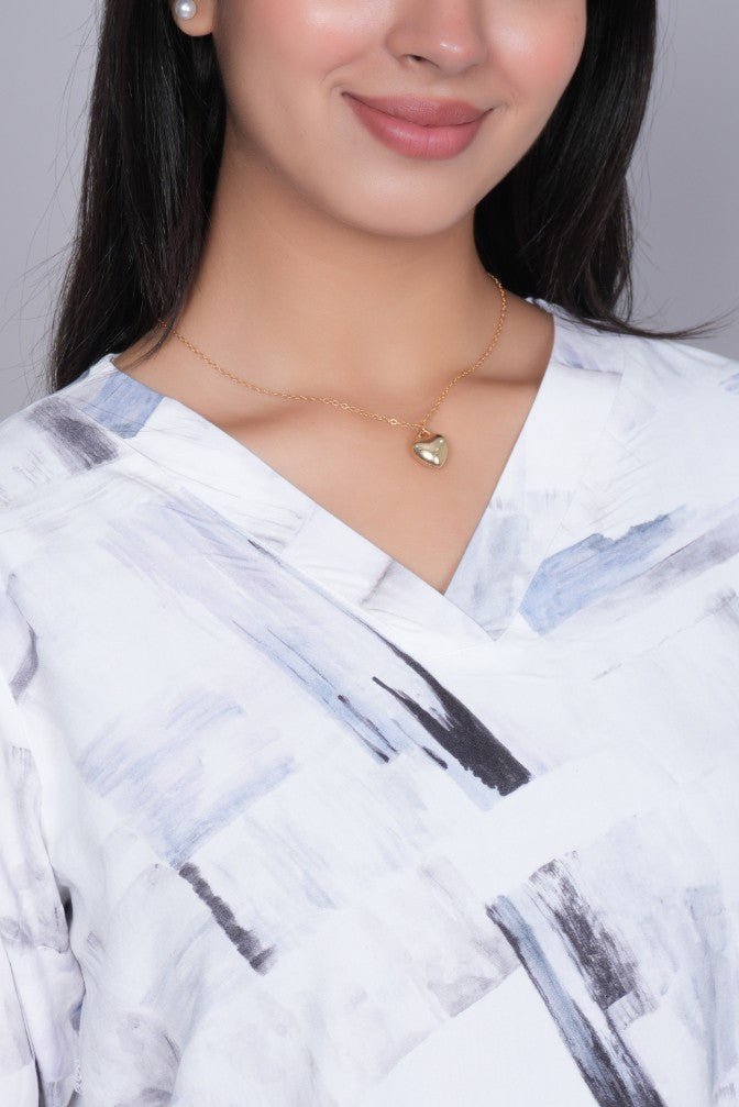 Light grey v neck printed rayon flare top [100% Rayon] - Printed v neck top
