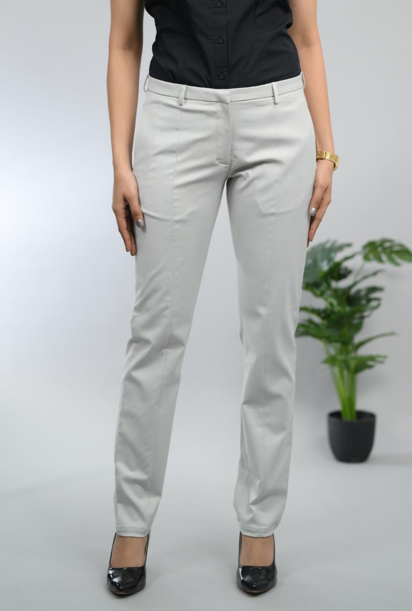 Light grey woven formal pants with spandex [Straight fit] - Woven formal pants