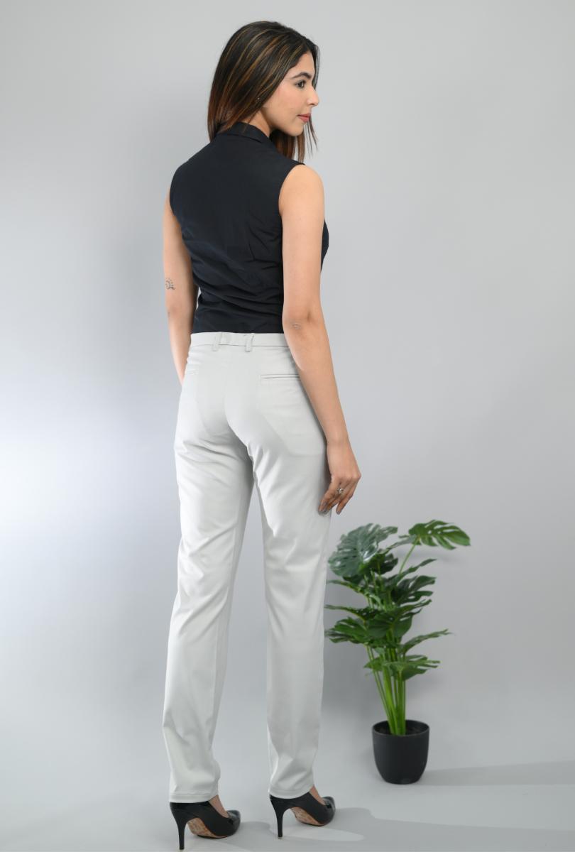 Light grey woven formal pants with spandex [Straight fit] - Woven formal pants