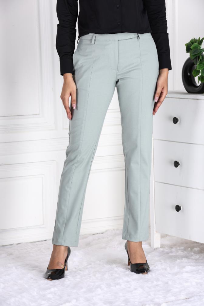 Light olive woven formal pants with spandex [Straight fit] - Woven formal pants