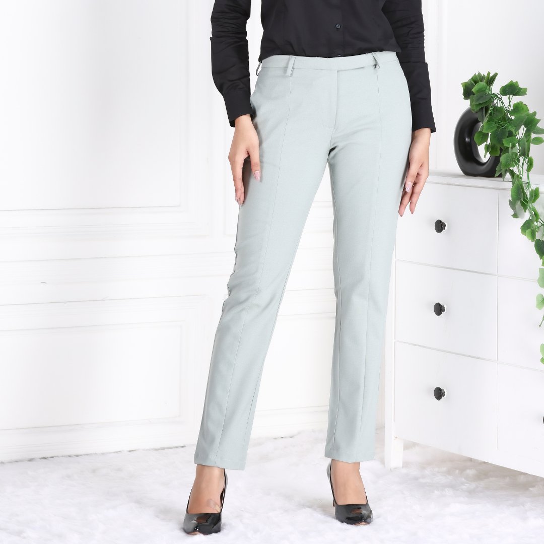 Light olive woven formal pants with spandex [Straight fit] - Woven formal pants