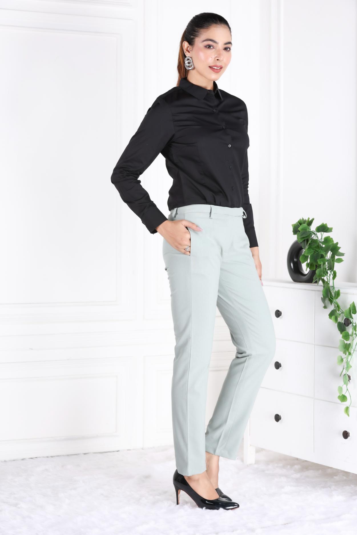 Light olive woven formal pants with spandex [Straight fit] - Woven formal pants