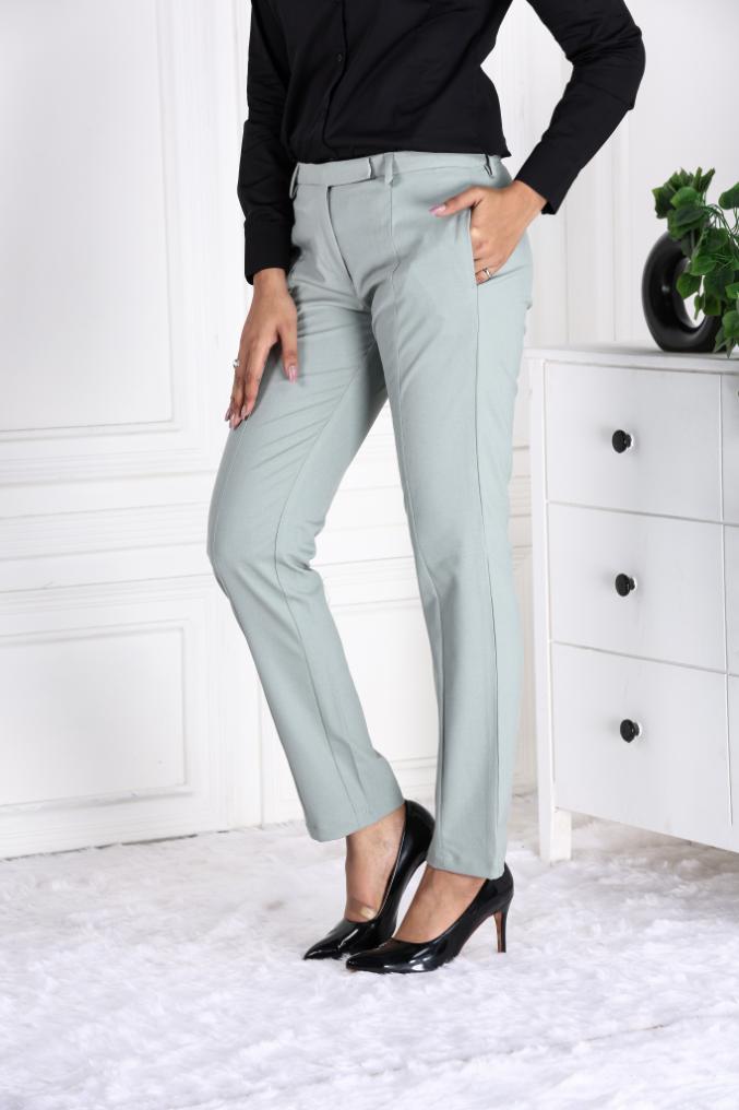 Light olive woven formal pants with spandex [Straight fit] - Woven formal pants