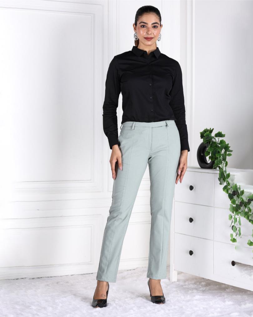 Light olive woven formal pants with spandex [Straight fit] - Woven formal pants