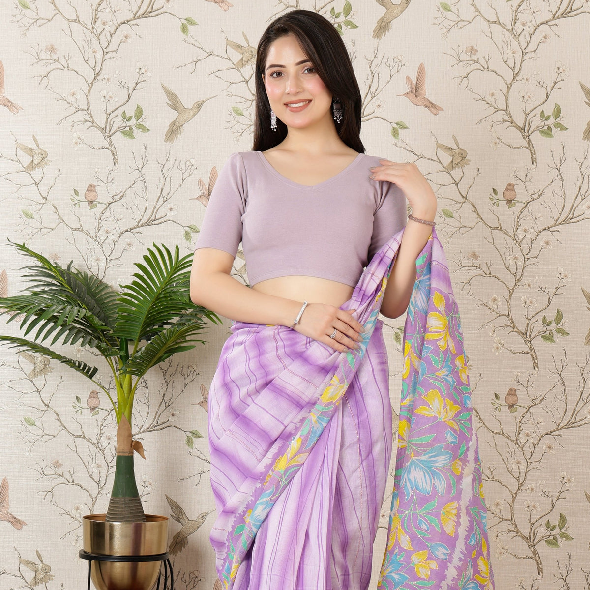Lilac Rib Blouse [ 100% USA HQ Cotton, 280 GSM non transparent fabric ] -Rib blouse