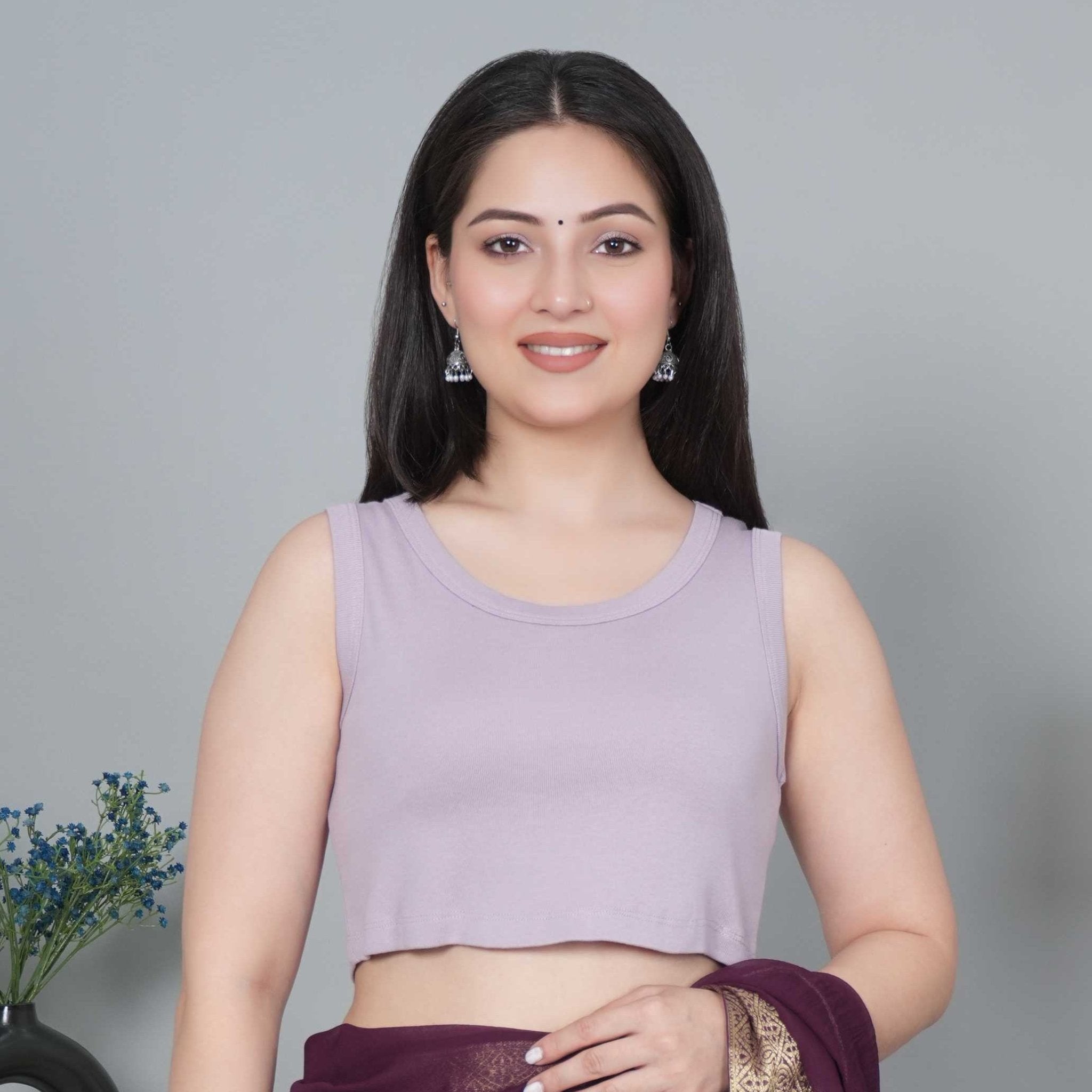 Lilac Rib Crop Blouse [ 100% USA HQ Cotton, 280 GSM non transparent fabric ] - Rib crop blouse