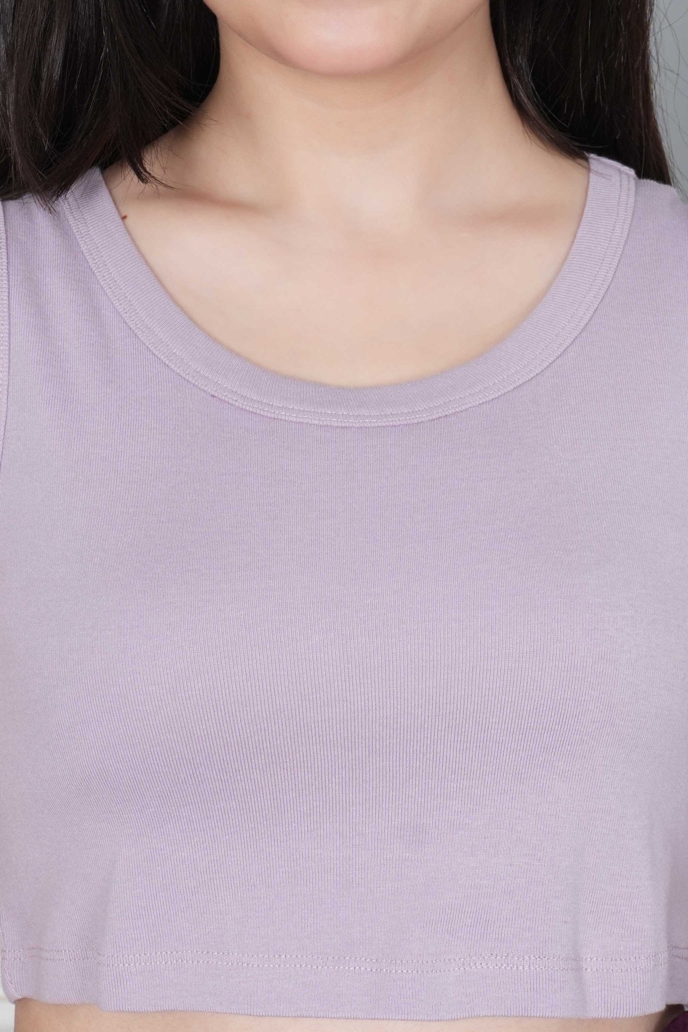 Lilac Rib Crop Blouse [ 100% USA HQ Cotton, 280 GSM non transparent fabric ] - Rib crop blouse