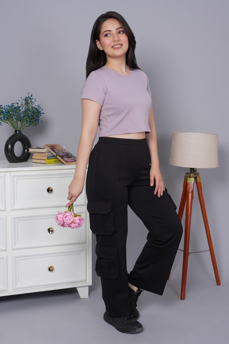 Lilac Rib Crop T Shirt [ 100% USA HQ Cotton, 280 GSM non transparent fabric ] - Rib crop t shirt