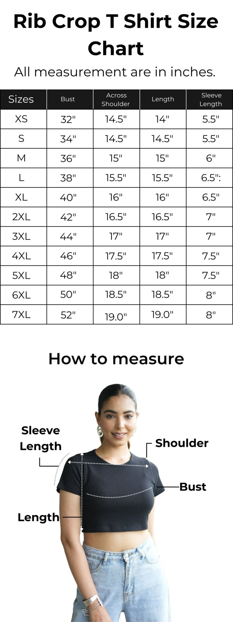 Black rib crop t shirt for women