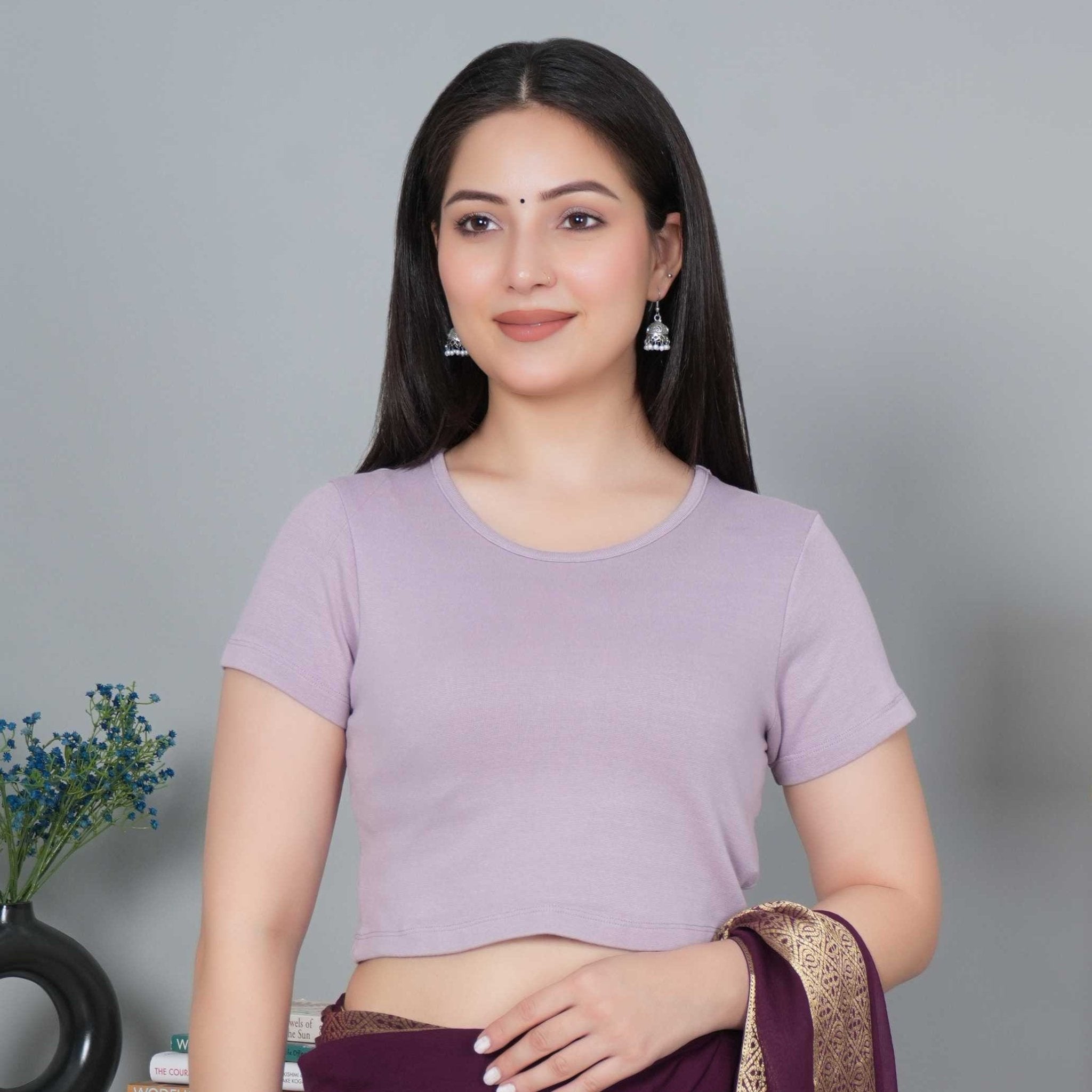 Lilac Rib Crop Tshirt Blouse [ 100% USA HQ Cotton, 280 GSM non transparent fabric ] - Rib crop tshirt blouse