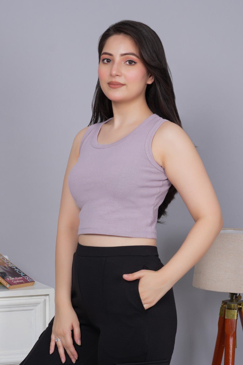 Lilac Rib Crop Vest [ 100% USA HQ Cotton, 280 GSM non transparent fabric ] - Rib crop vest