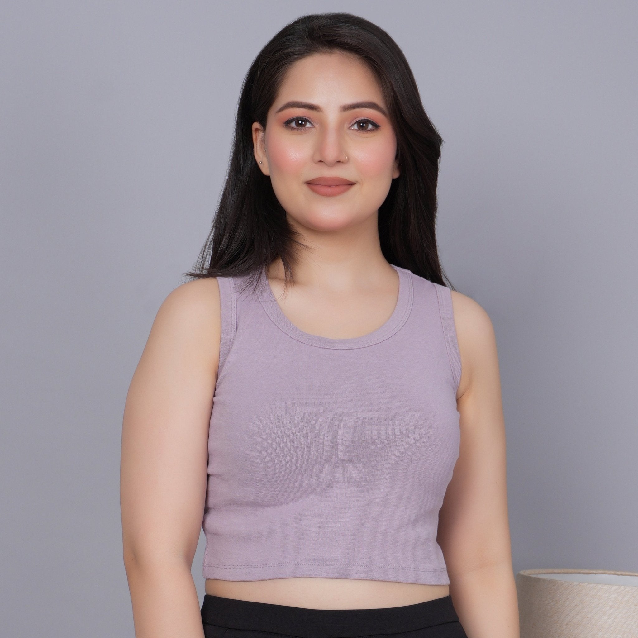 Lilac Rib Crop Vest [ 100% USA HQ Cotton, 280 GSM non transparent fabric ] - Rib crop vest