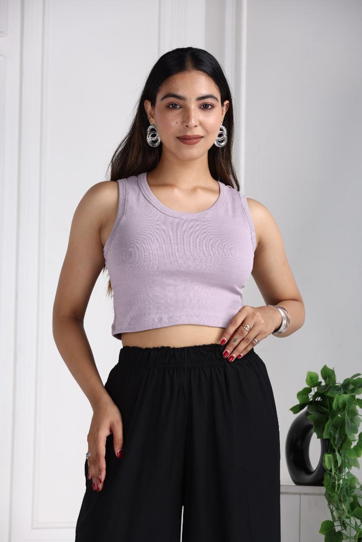 Lilac Rib Crop Vest [ 100% USA HQ Cotton, 280 GSM non transparent fabric ] - Rib crop vest