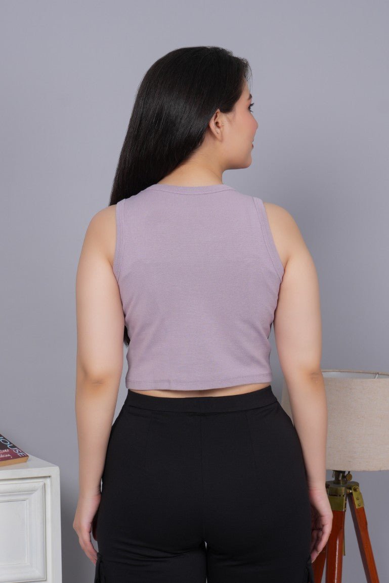 Lilac Rib Crop Vest [ 100% USA HQ Cotton, 280 GSM non transparent fabric ] - Rib crop vest