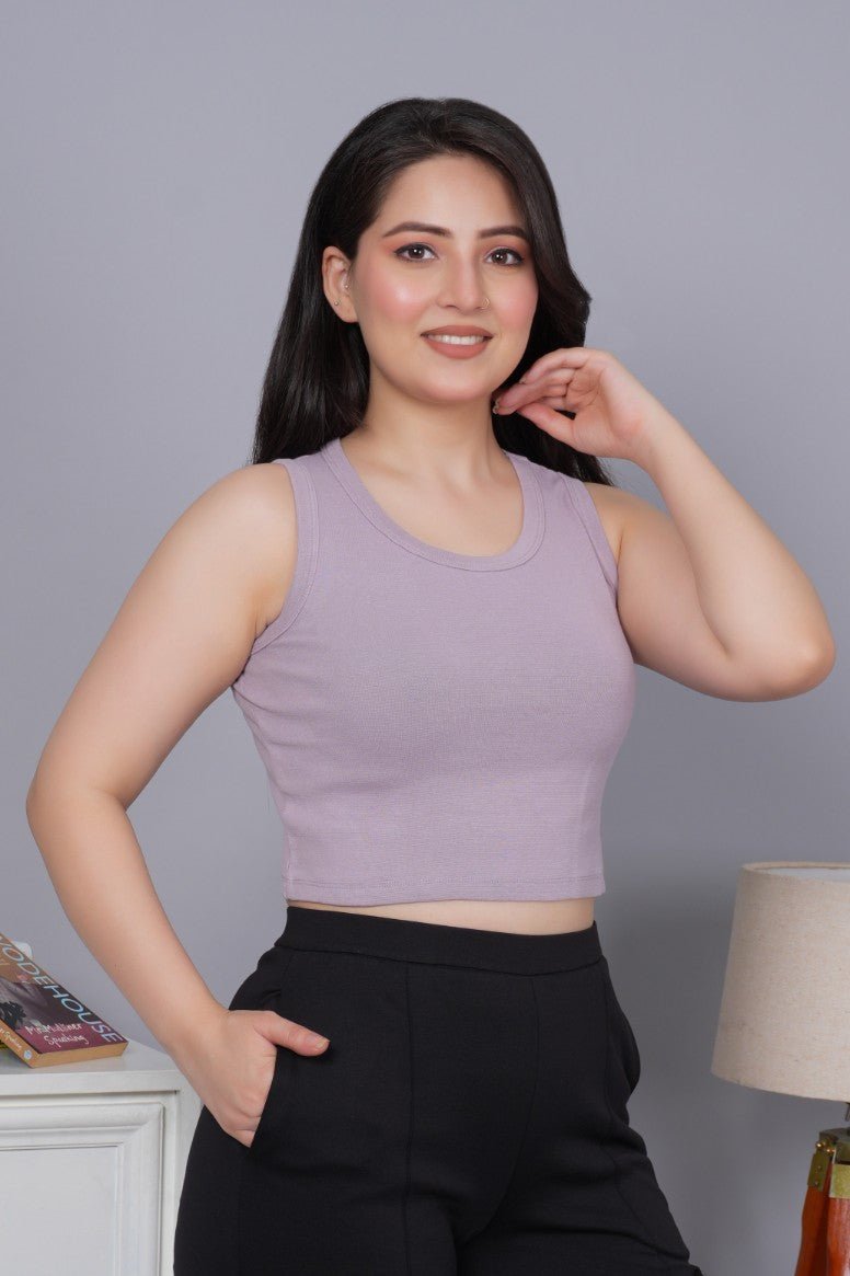 Lilac Rib Crop Vest [ 100% USA HQ Cotton, 280 GSM non transparent fabric ] - Rib crop vest