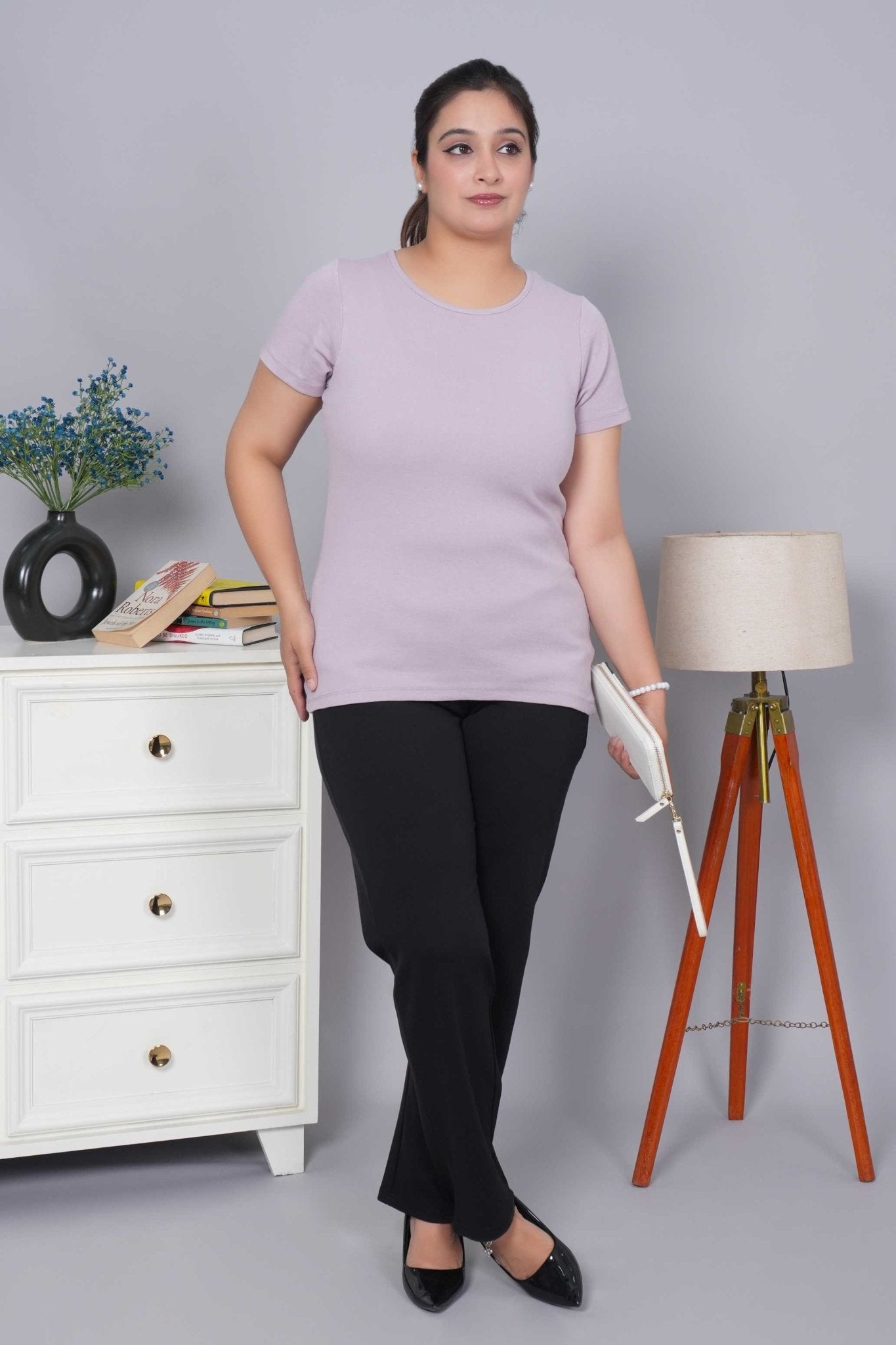 Lilac Rib T Shirt [ 100% USA HQ Cotton, 280 GSM non transparent fabric ] -Rib t shirt