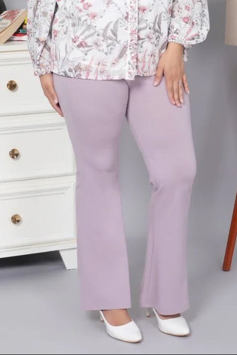 Lilac stretchable biowash cotton lycra flare legging with superior elastic belt. -Cotton flare