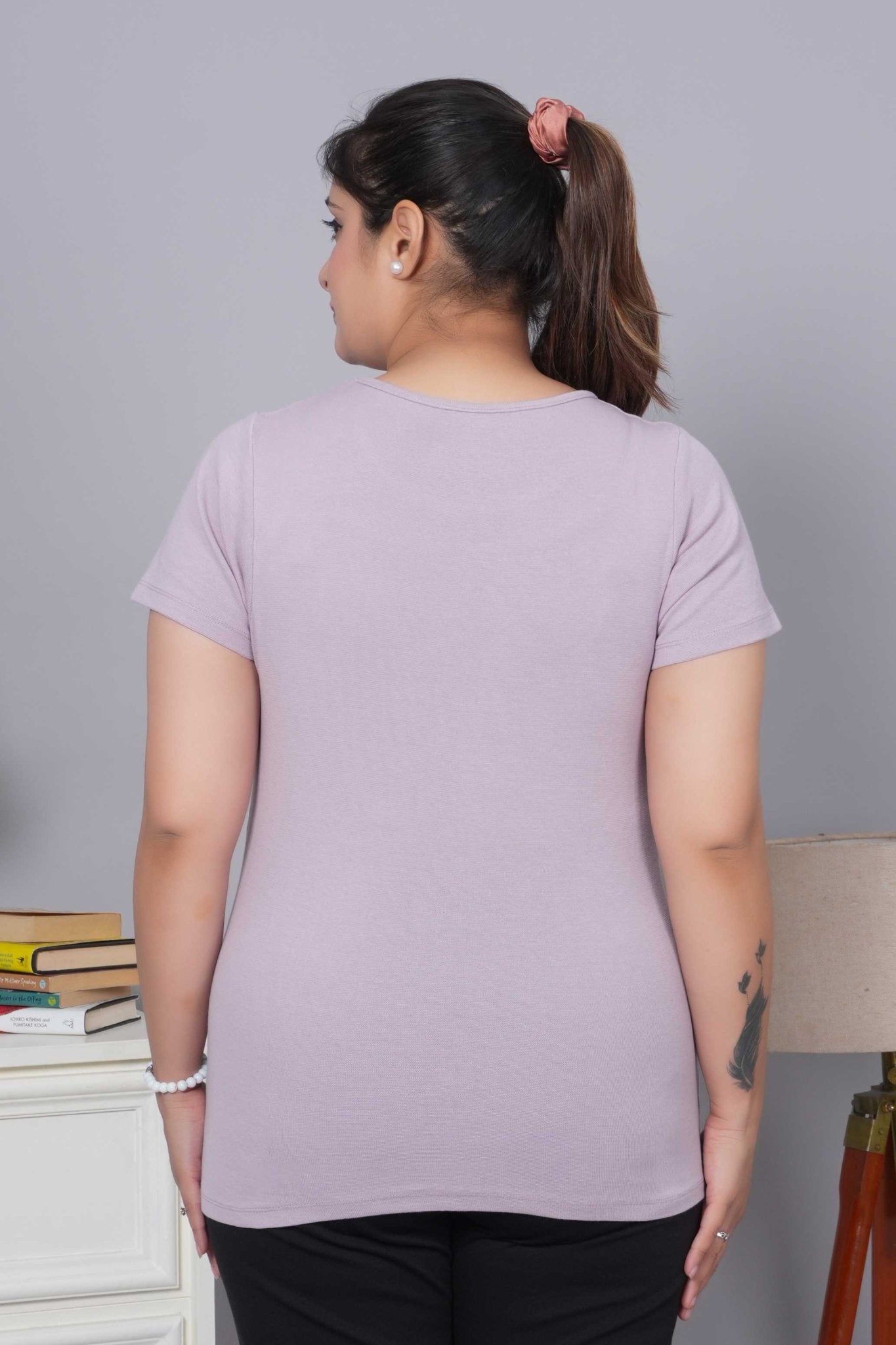 Lilac Stretchable Rib T Shirt [ 100% USA HQ Cotton, 280 GSM non transparent fabric ] - Rib t shirt