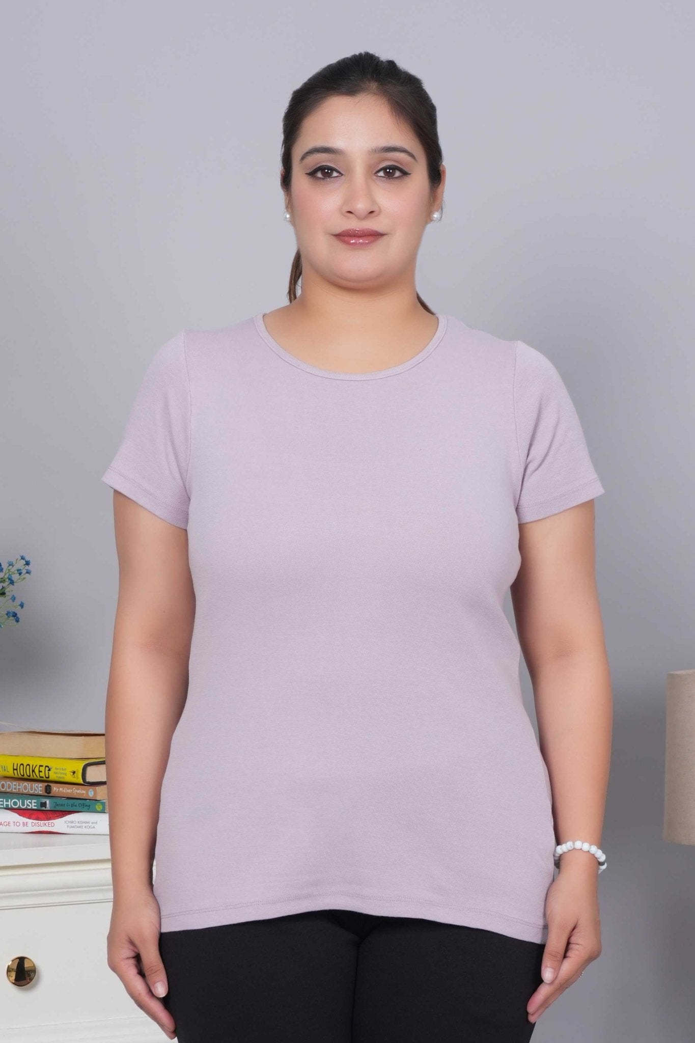 Lilac Stretchable Rib T Shirt [ 100% USA HQ Cotton, 280 GSM non transparent fabric ] - Rib t shirt