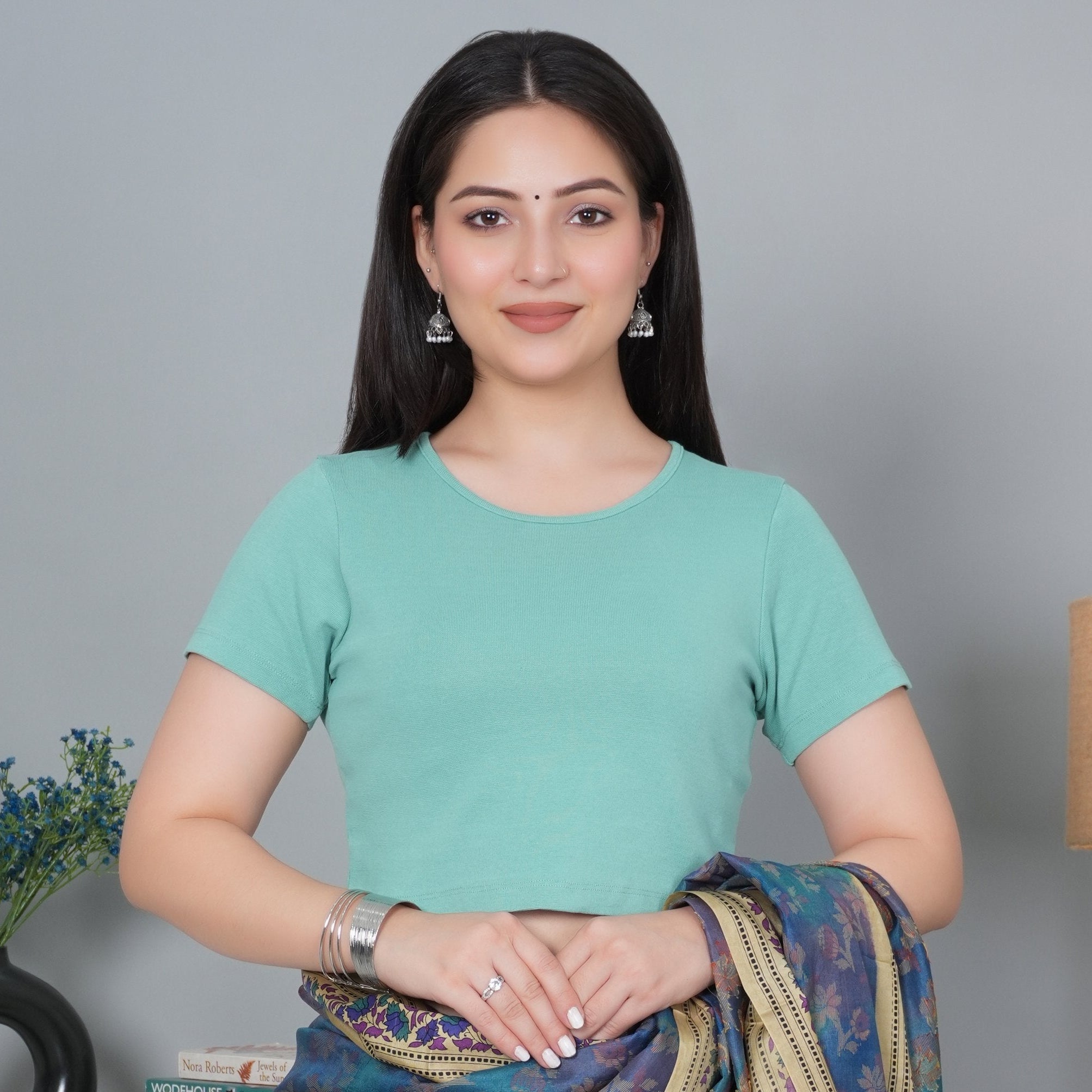 London Forest Rib Crop Tshirt Blouse [ 100% USA HQ Cotton, 280 GSM non transparent fabric ] - Rib crop tshirt blouse