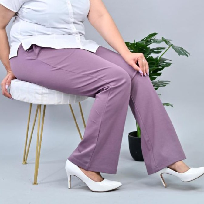 Lovely lavender plus size stretchable biowash USA HQ cotton bootcut flare pants with superior elastic belt. - Milano plus size bootcut flare pants