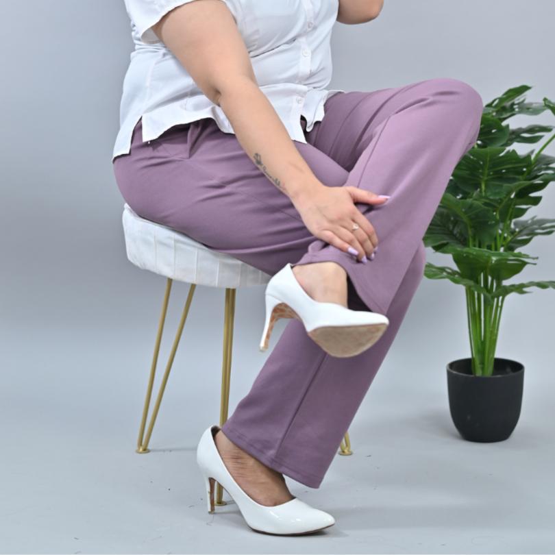 Lovely lavender plus size stretchable biowash USA HQ cotton cigarette pencil pants with superior elastic belt. [Straight fit] - Milano plus size cigarette pencil pants