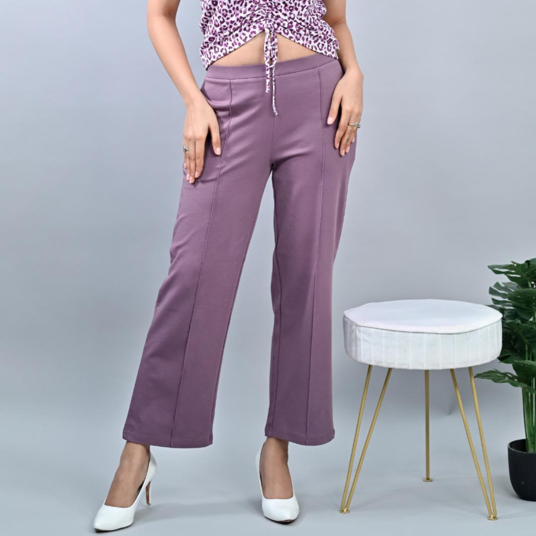 Lovely lavender stretchable biowash USA HQ cotton extra flare fit pant with superior elastic belt. - Milano extra flare fit pants