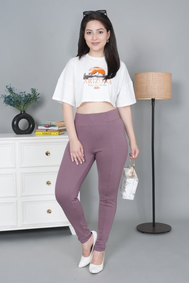 Lovely lavender stretchable biowash USA HQ cotton jegging pant with superior elastic belt. - Milano jegging pants
