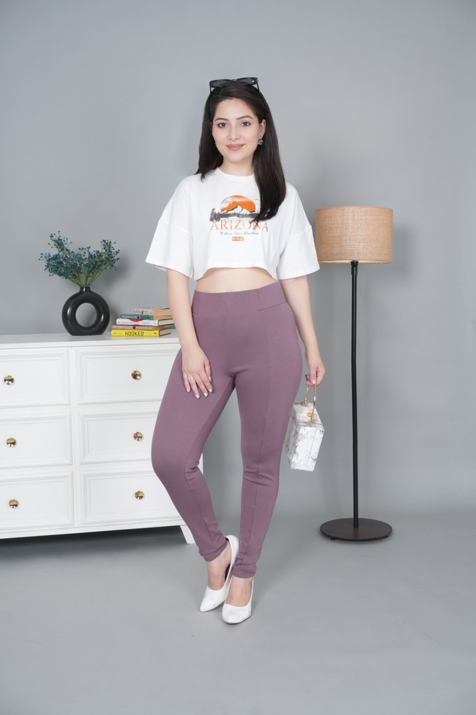 Lovely lavender stretchable biowash USA HQ cotton jegging pant with superior elastic belt. - Milano jegging pants