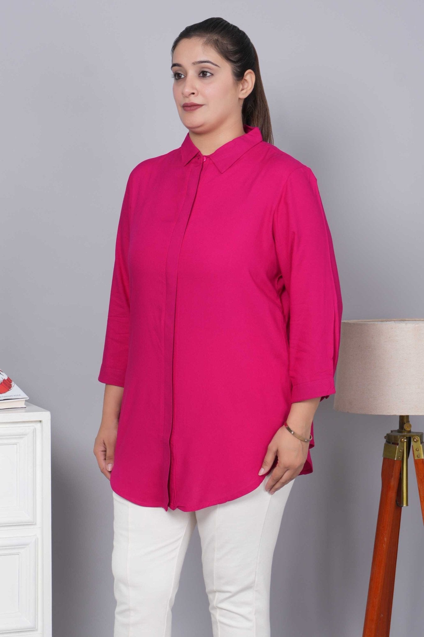 Magenta long hemline shirt [ 100% Rayon, Liva Certified ] - Long hemline shirt
