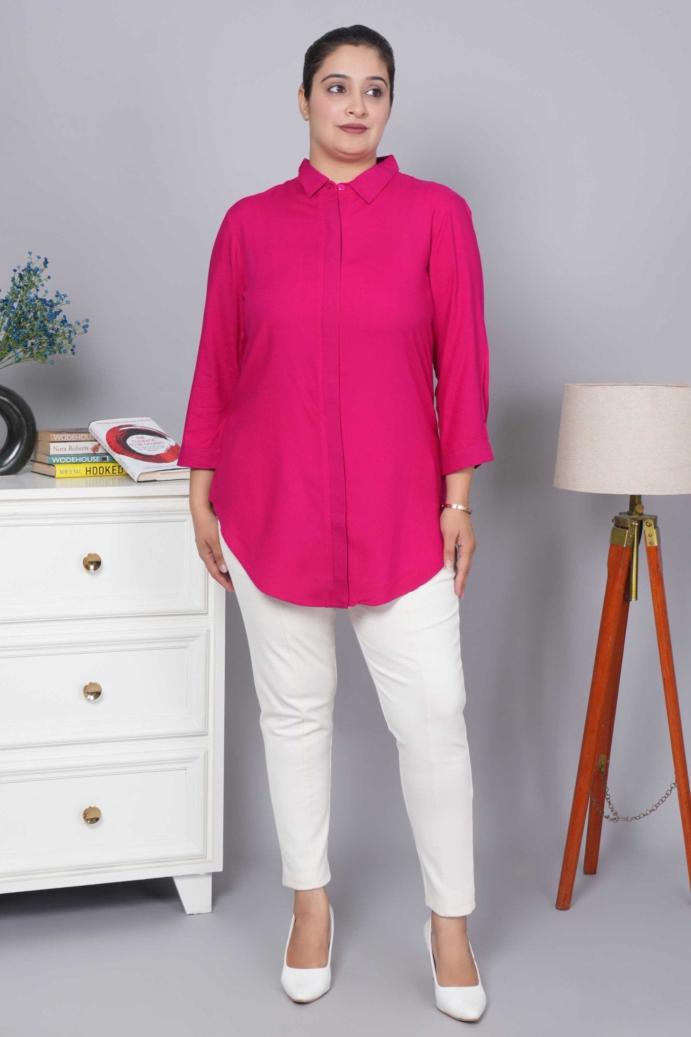 Magenta long hemline shirt [ 100% Rayon, Liva Certified ] - Long hemline shirt