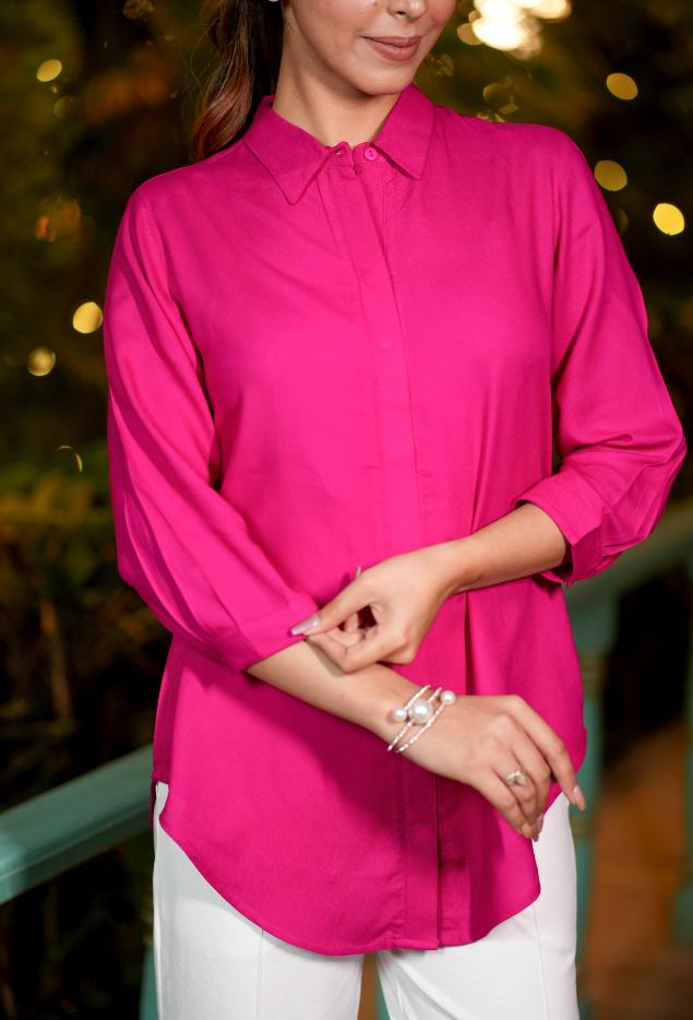 Magenta long hemline shirt [ 100% Rayon, Liva Certified ] - Long hemline shirt