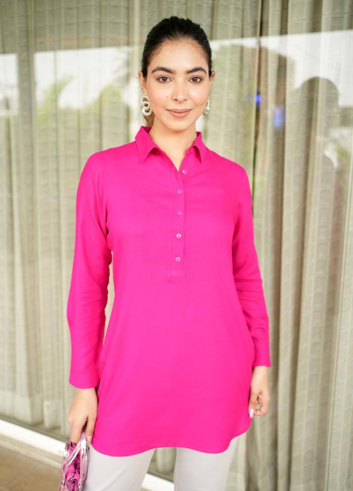 Magenta Longline shirt [ 100% Rayon, Liva Certified ] - Long line shirt