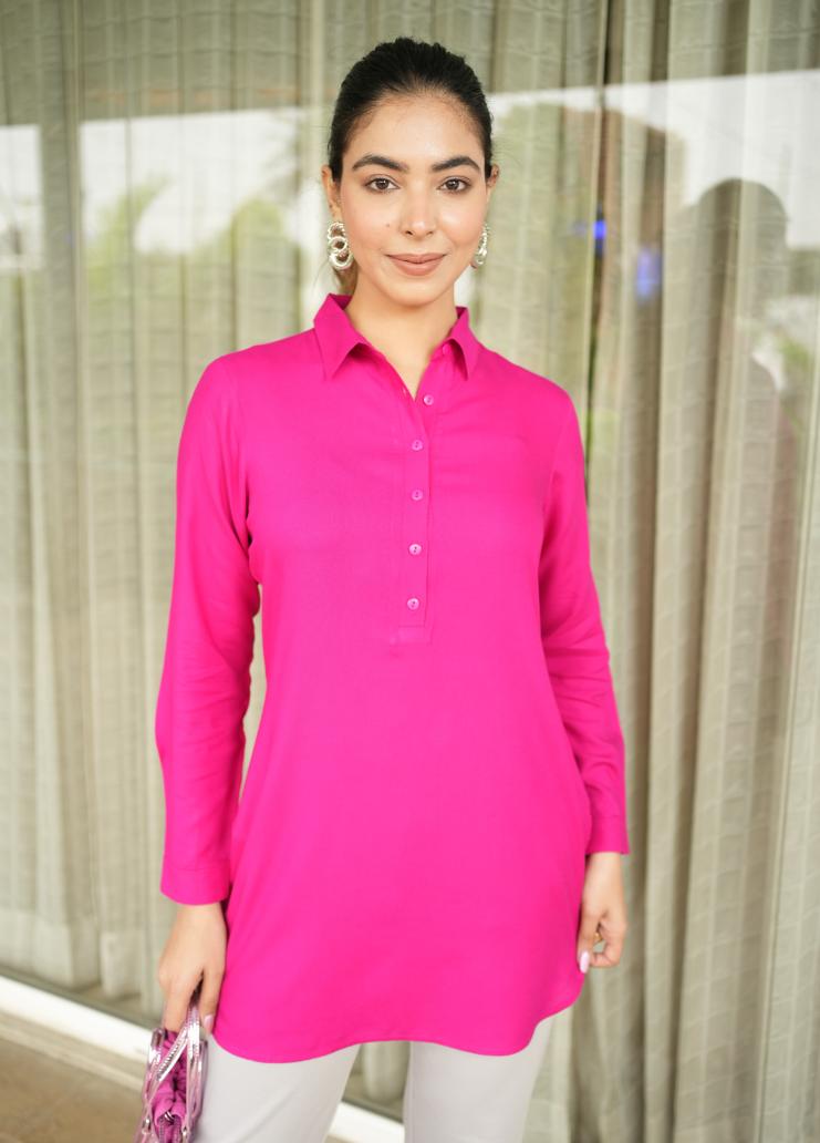 Magenta Longline shirt [ 100% Rayon, Liva Certified ] - Long line shirt